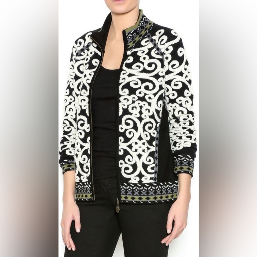 ICELANDIC DESIGN Wool Full Zip Cardigan Sweater Jacket Black/Off-White Women's S